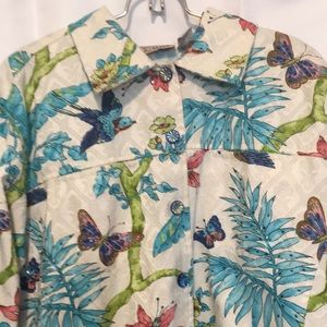 Life Style Woman 3 X Top. Button Up. Embellished.Blue Birds, Butterflies, Floral